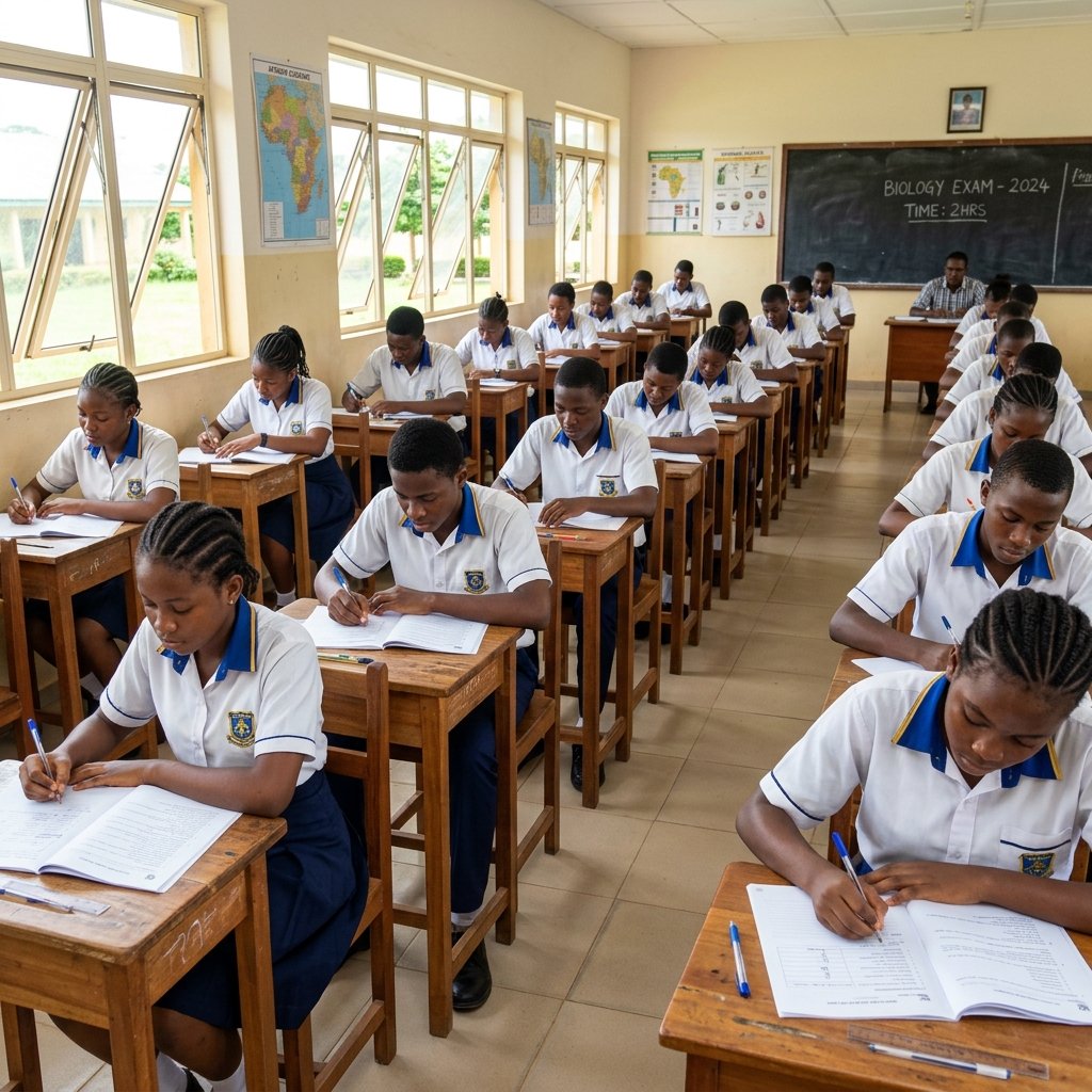 African students taking exam in a secondary school